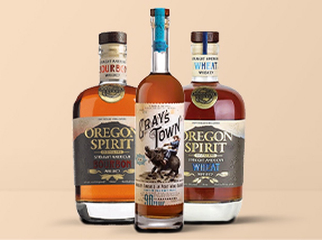 Oregon Spirit Straight Bourbon, Gray's Town American Whiskey, Oregon Spirit Wheat Whiskey
