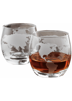 Etched Globe Whiskey Glasses - 2pk