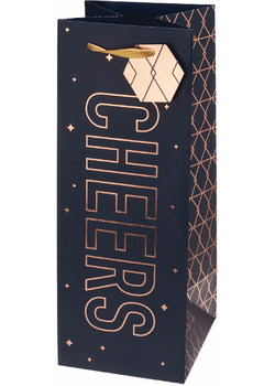 Liquor Bottle Gift Bag - Cheers Navy/Gold