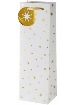 Single Bottle Gift Bag - White and Gold Stars