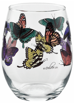 Culver Butterflies Stemless Wine Glass 15 oz