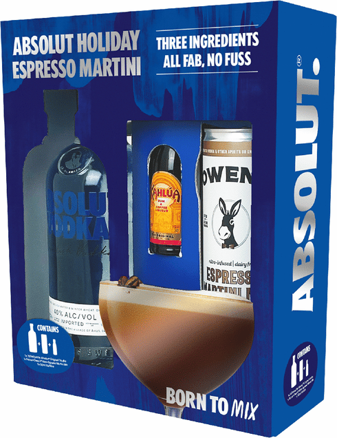 Absolut with Owens Espresso Martini Mix 8oz and Kahlua 50ml
