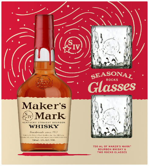 Maker's Mark Bourbon Whiskey with Two Glasses Gift