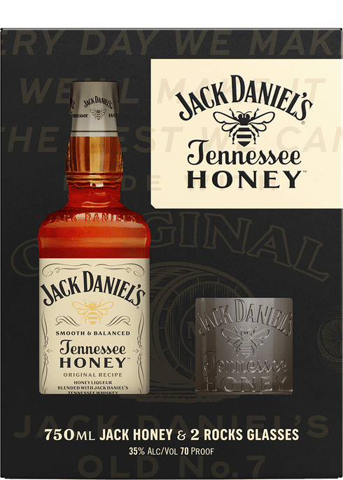 Jack Daniels Tennessee Honey Bourbon with Two Glasses Gift