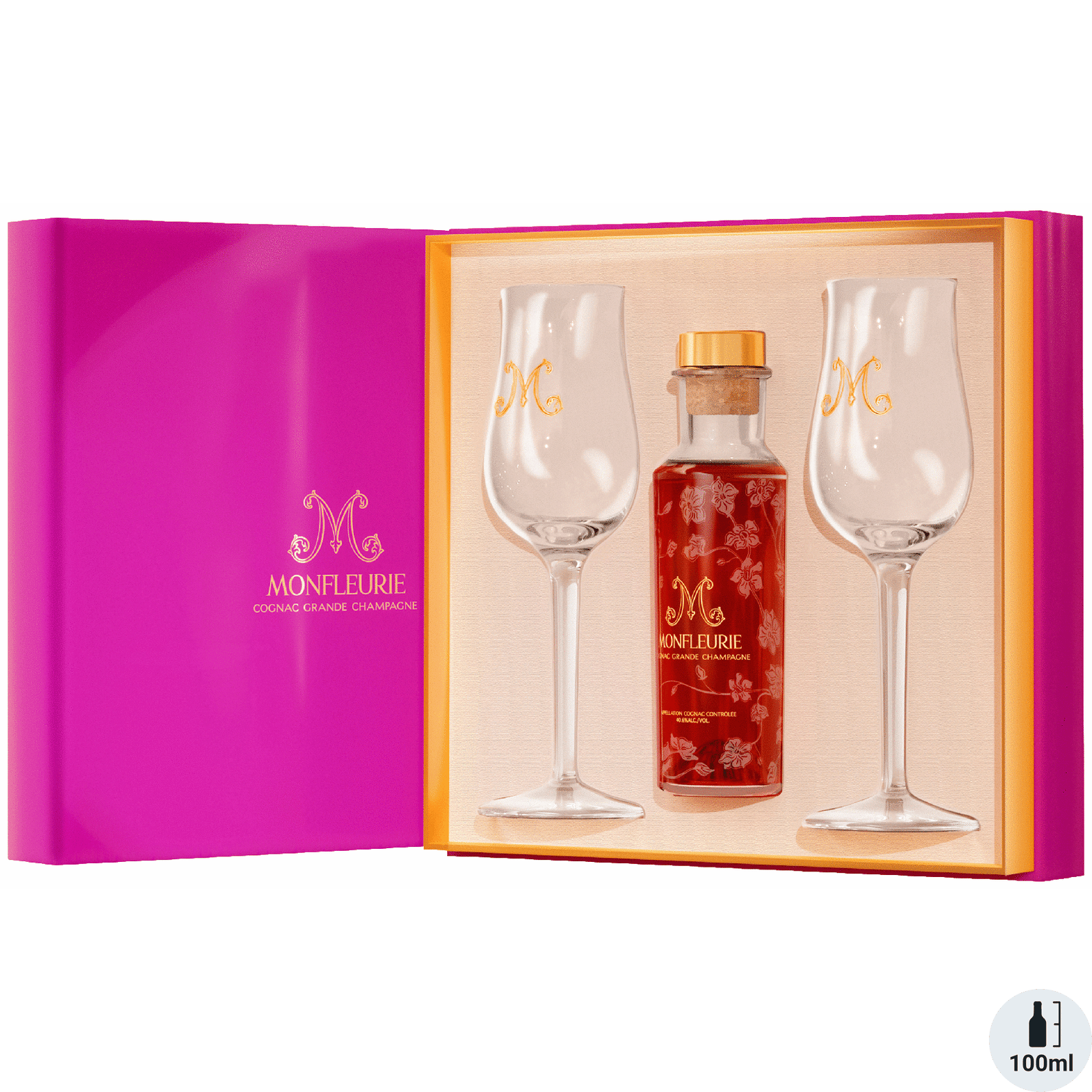Monfleurie Cognac Grande Champagne L'Orchidee Edition w/ 2 glasses