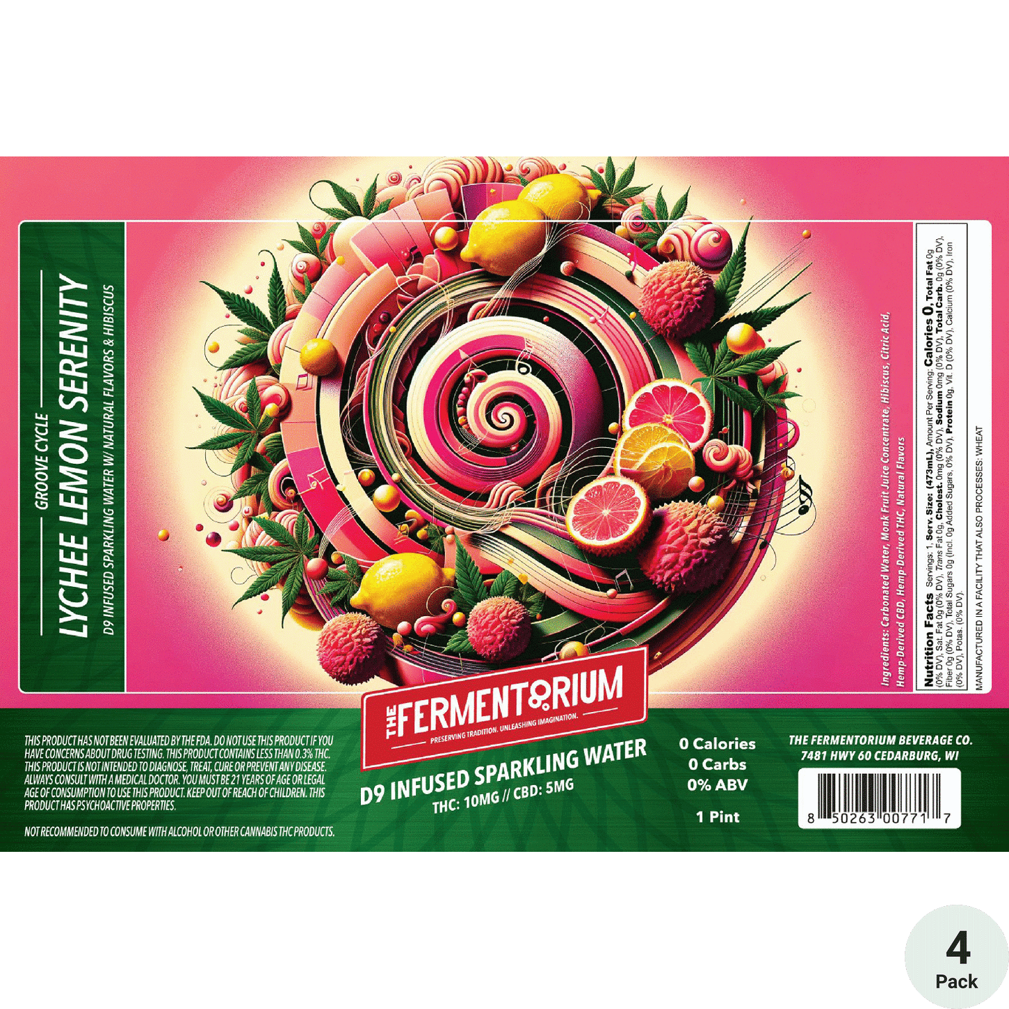 Groove Cycle THC 10mg Lychee Lemon 4pk-16oz Cans