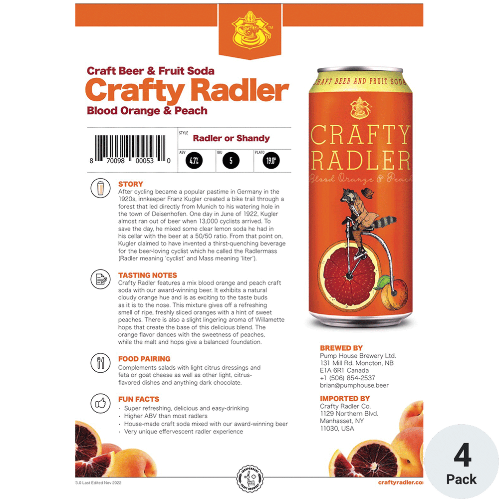 Pump House Crafty Radler Blood Orange & Peach