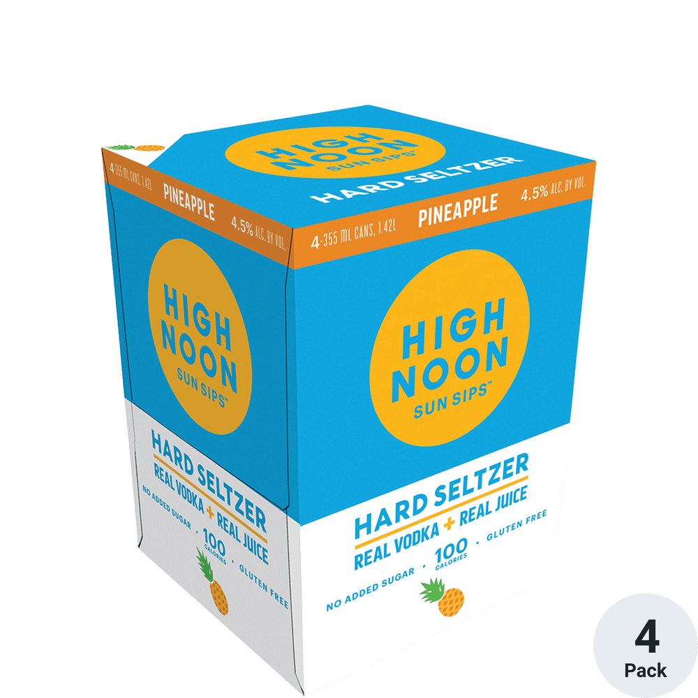 High Noon Hard Seltzer Vodka Pineapple 4pk-12oz Cans