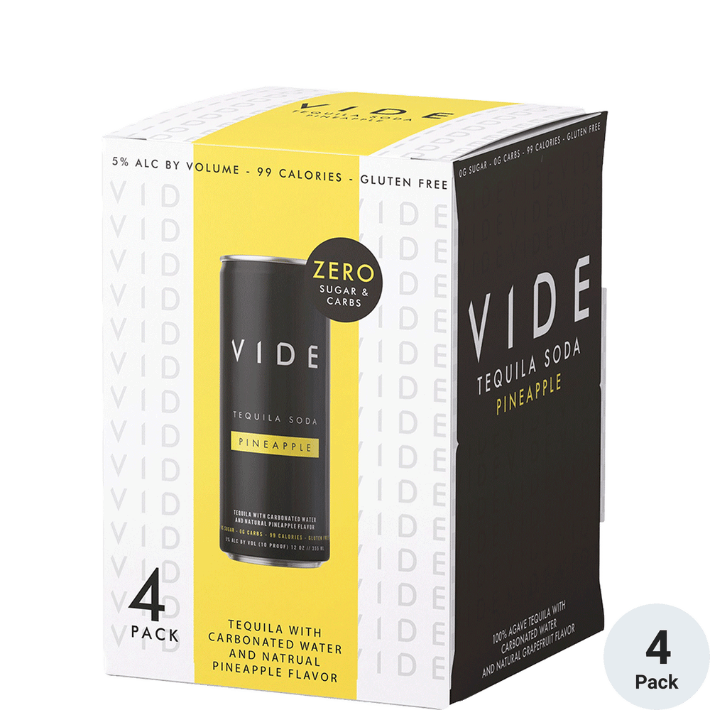 VIDE Pineapple Tequila Soda 4pk-12oz Cans
