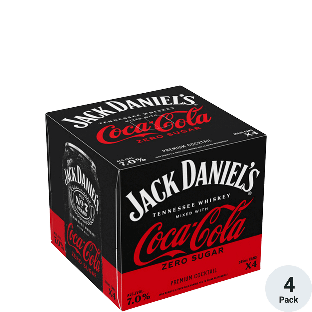 Jack Daniel's & Coke Zero 4pk 355ml Can 7% ABV