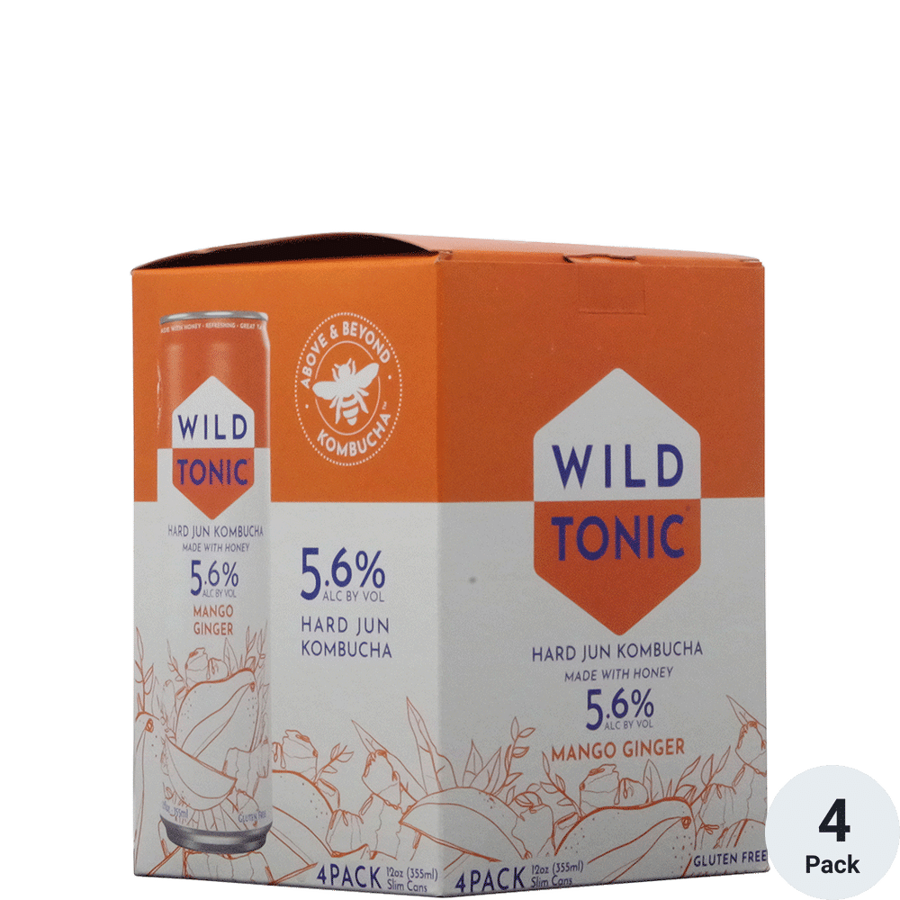 Wild Tonic Kombucha Mango Ginger 4pk-12oz Cans