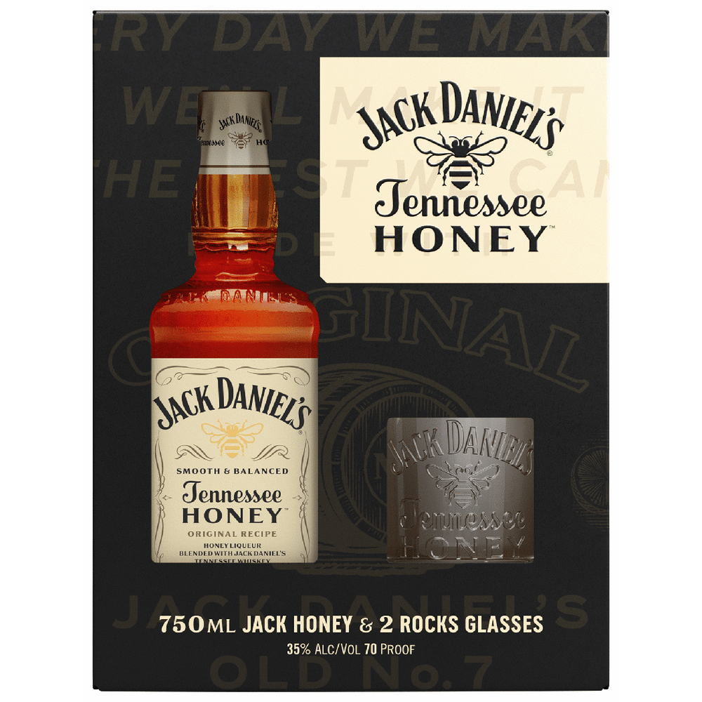 Jack Daniels Tennessee Honey Bourbon with Two Glasses Gift Set