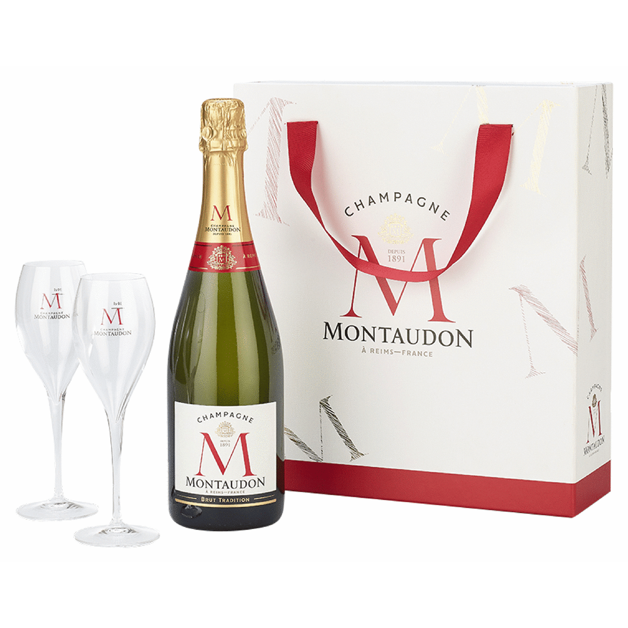 Montaudon Brut Champagne Gift with 2 Glasses