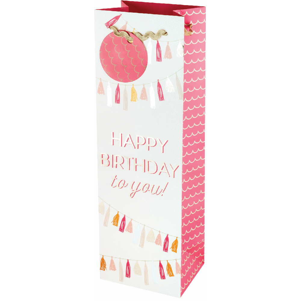 Single Bottle Gift Bag - Happy Birthday Tassle