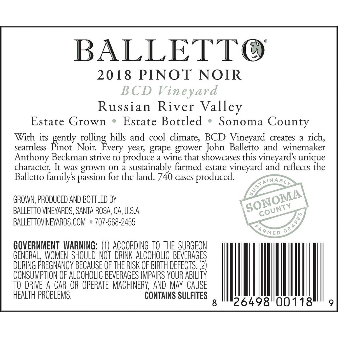 Balletto BCD Pinot Noir 750ml Bottle