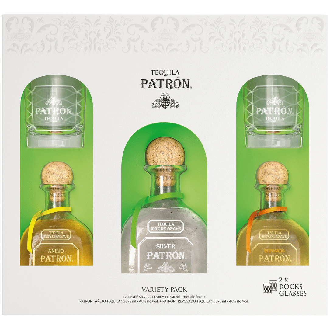 PATRÓN テキーラ テイスティングパック Patron Variety Pack with 2 Rocks Glasses | Total Wine & More