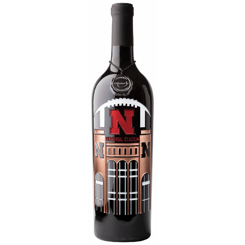 University of Nebraska Memorial Stadium Etched Wine