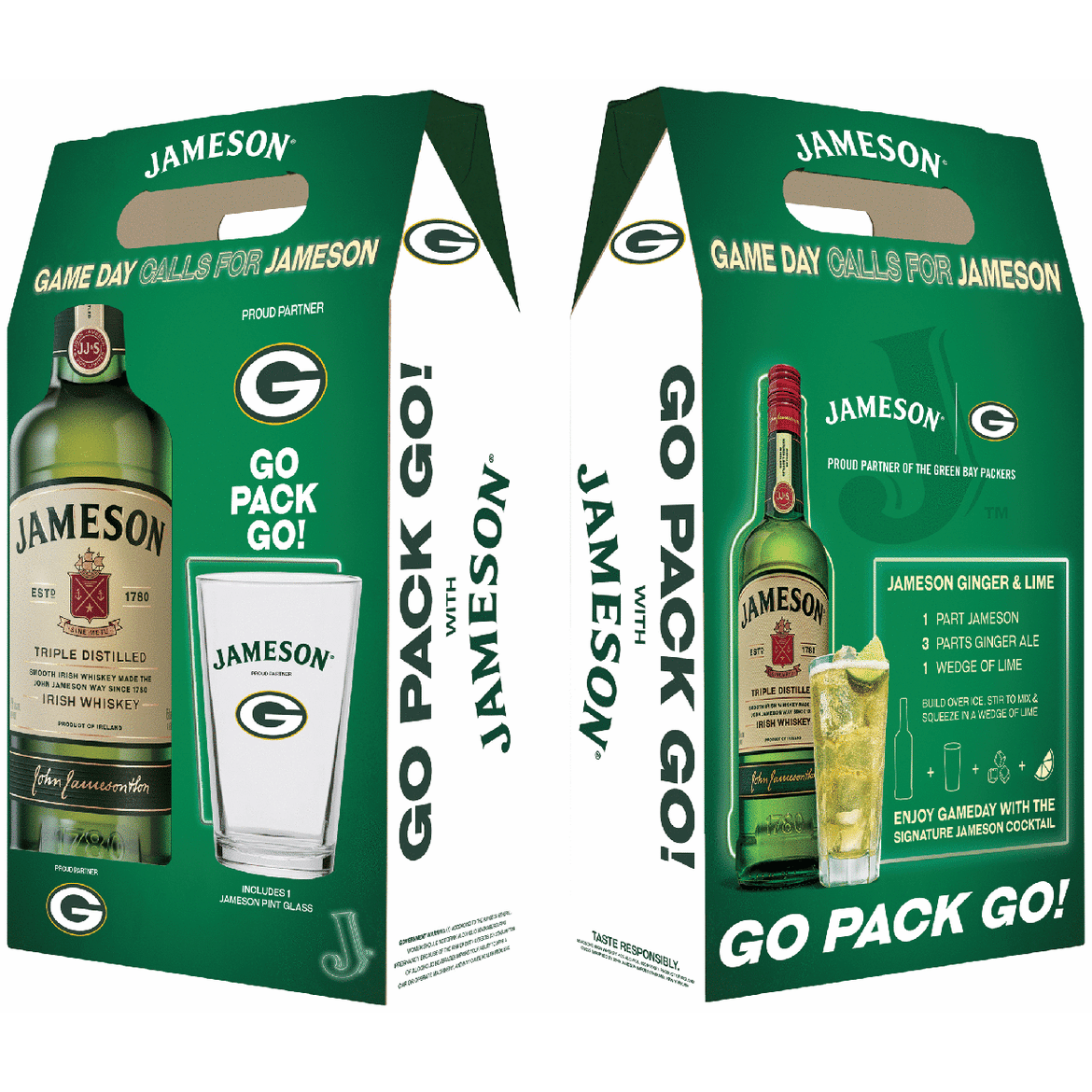 Jameson Irish Whiskey with Green Bay Packers Pint Glass