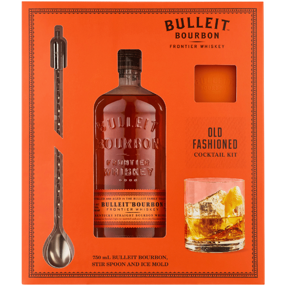 Bulleit Bourbon with Ice Mold and Cocktail Spoon