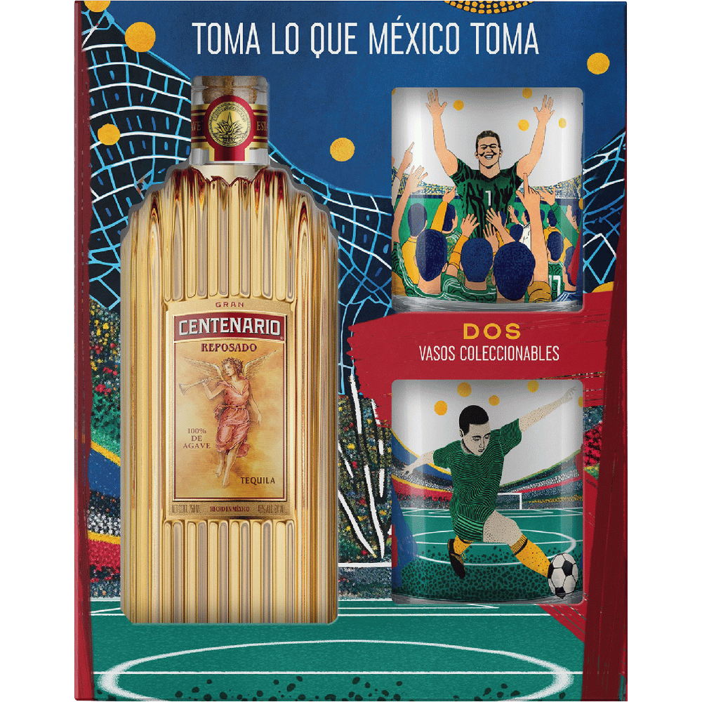 Gran Centenario Reposado Tequila with Two Glasses