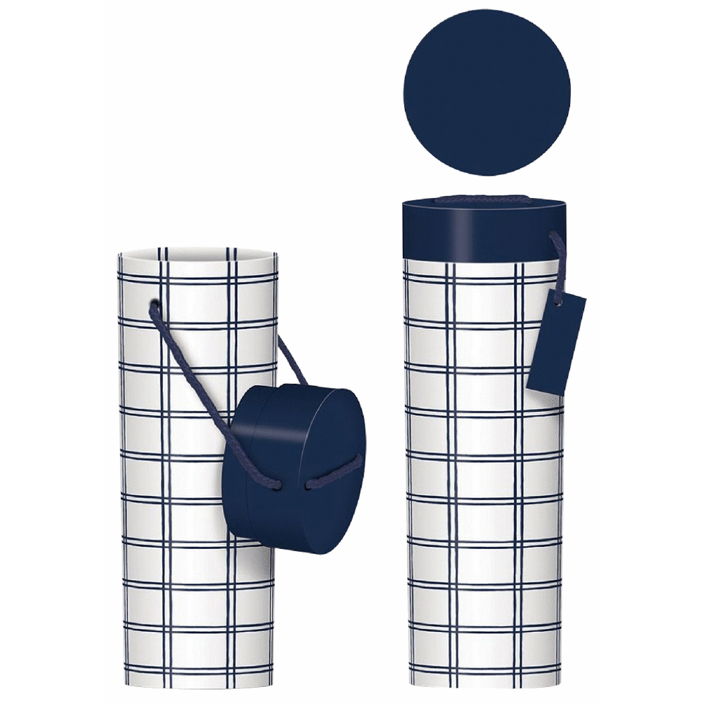 Wine Caddy - White Navy Plaid