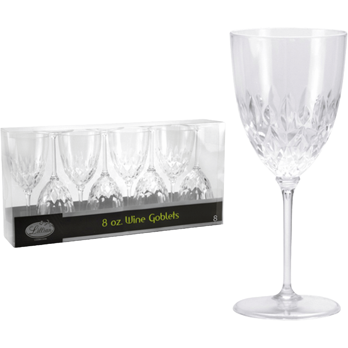 Crystal Cut Plastic Wine Goblets 8oz - 8pk