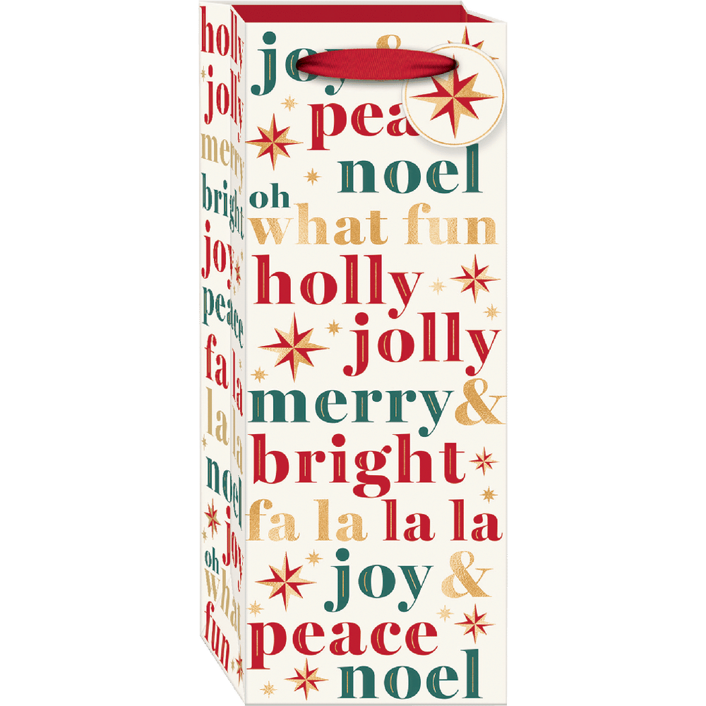 Single Bottle Gift Bag - Festive Typography