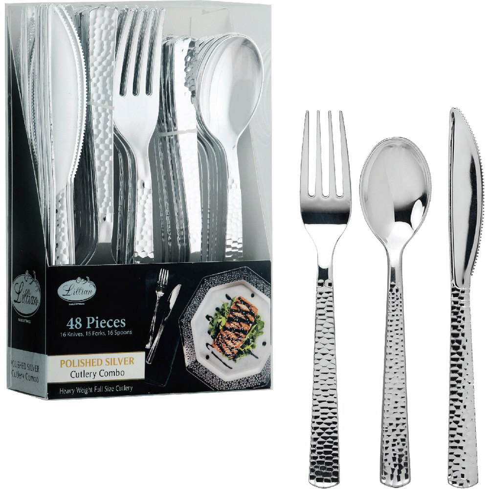 King Zak Silver Pebbled Cutlery Combo (48 Pieces)
