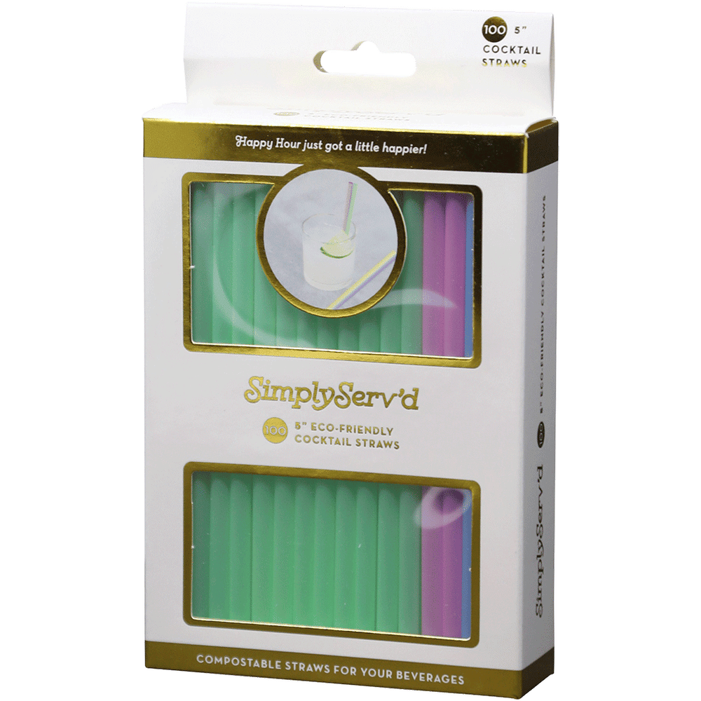 Assorted Cocktail Compostable Straws - 100pk