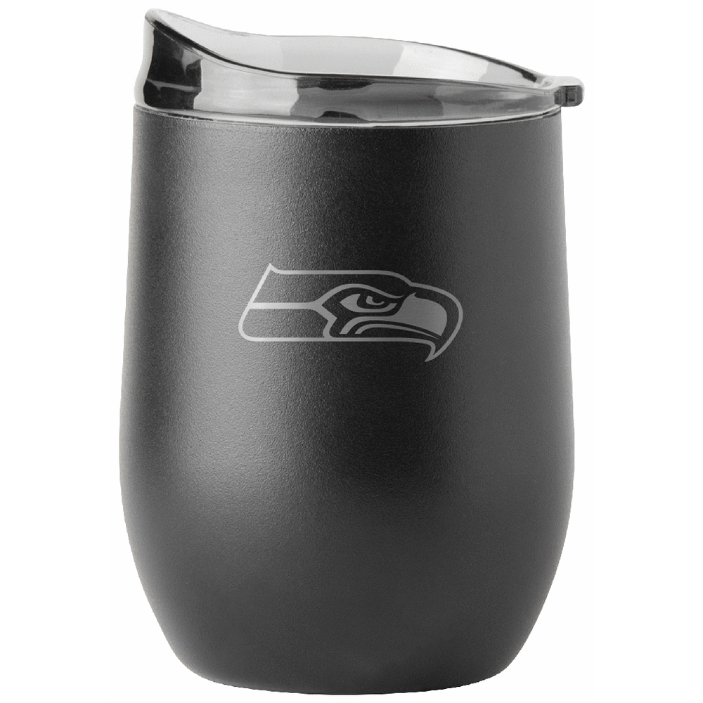 Logo Seahawks - 16oz Etch Black Stemless Wine Glass