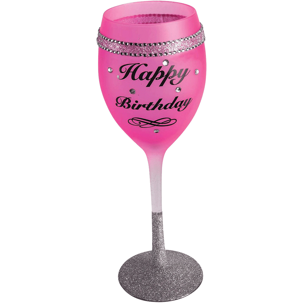 Rhinestone Happy Birthday Wine Glass main image 1