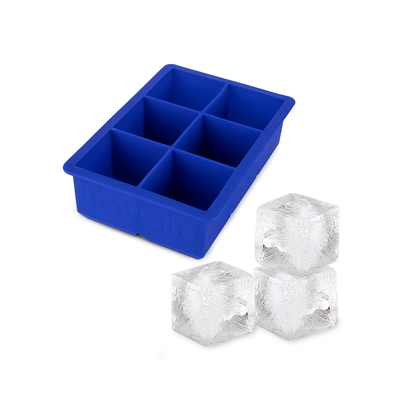Tovolo King Cube Ice Mold Tray Fade-Resistant Long Lasting Sturdy Silicone Stratus Blue 2 Inch Cubes 