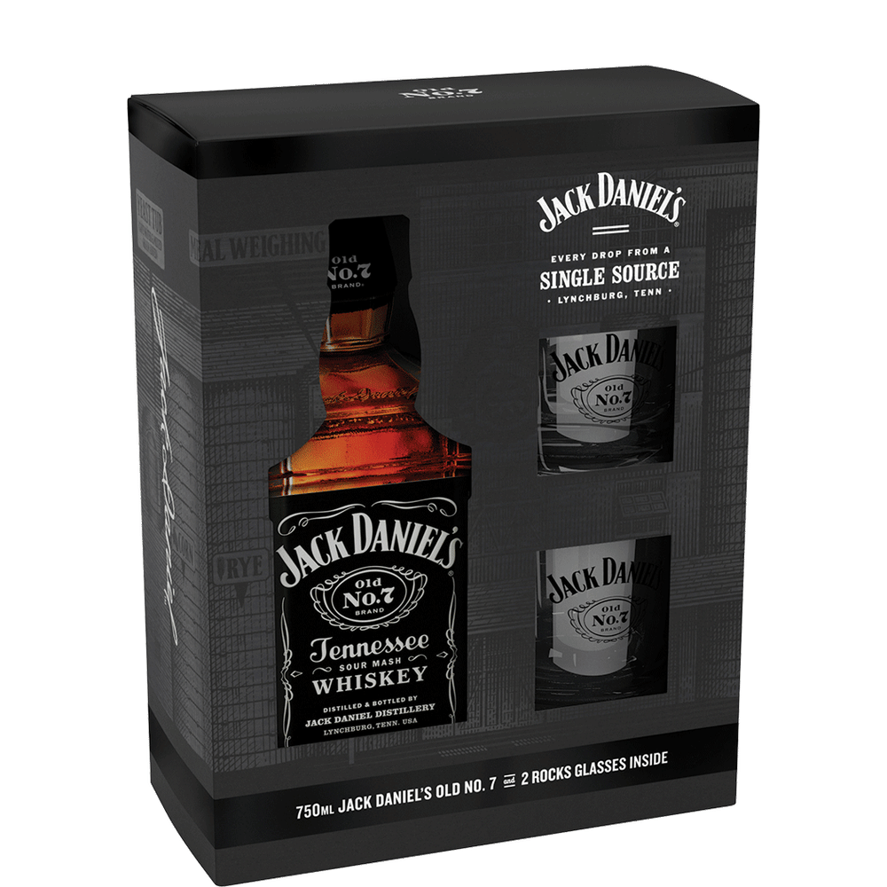 Jack Daniels Black w/ 2 glasses Gift 750ml Btl
