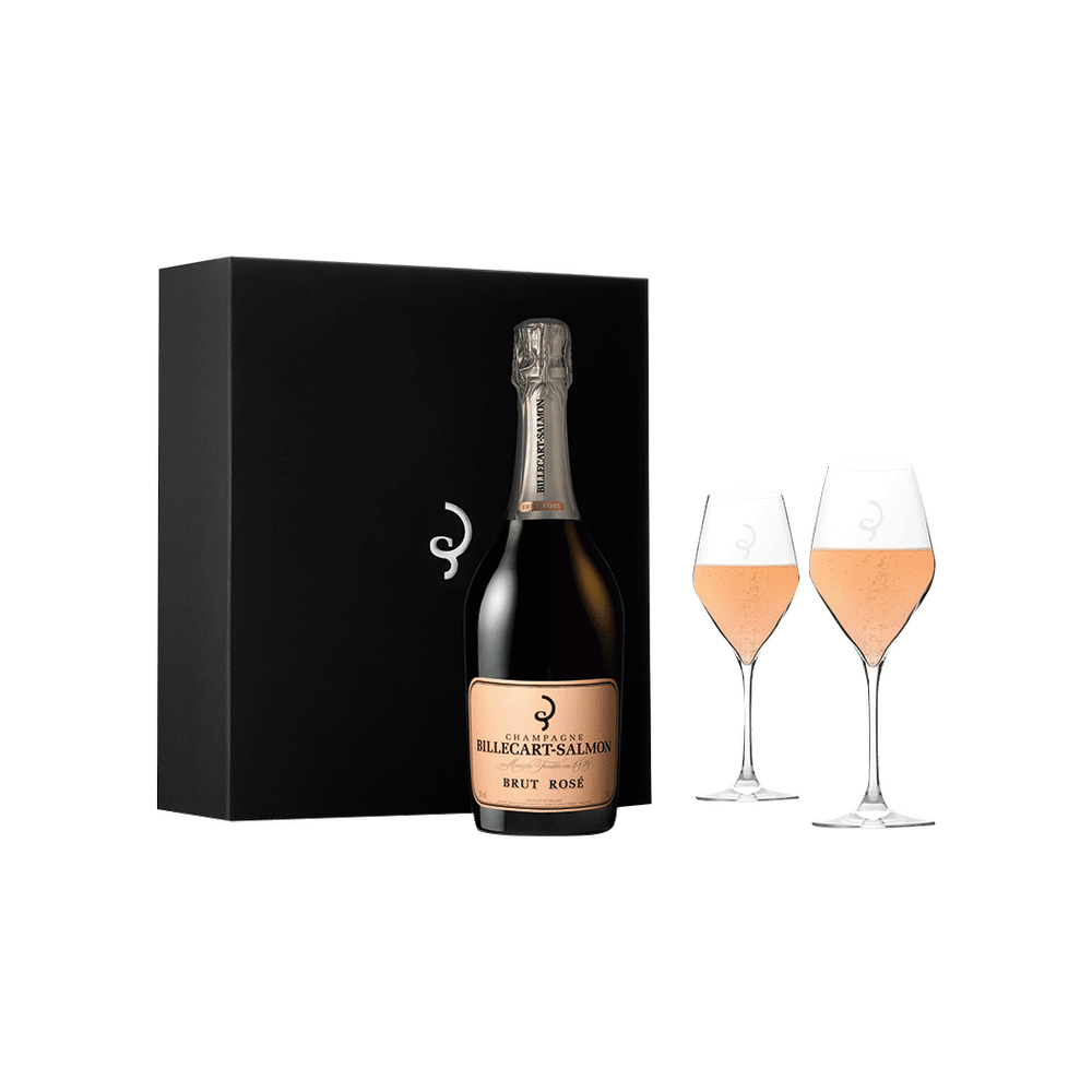 Billecart Salmon Brut Rose Champagne with 2 Glasses 750ml Btl