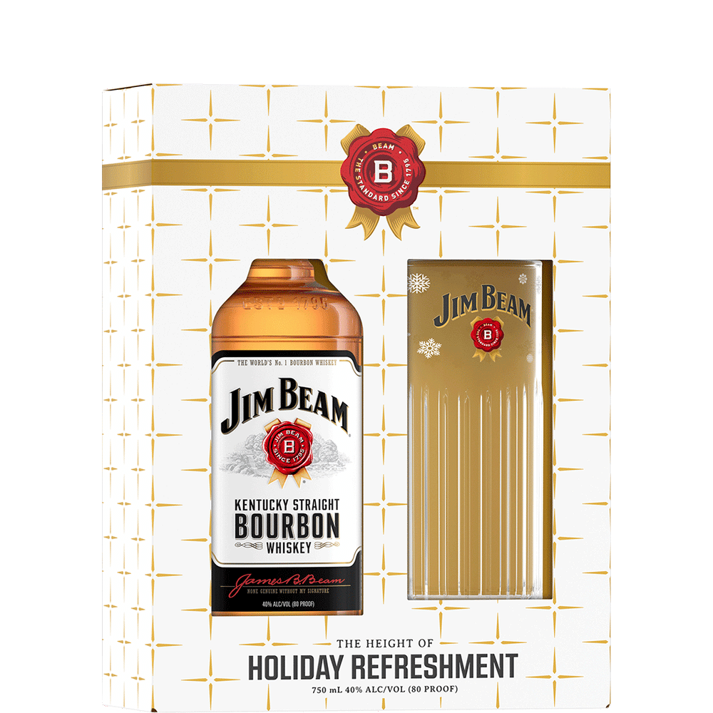 Jim Beam Bourbon with Holiday Highball Glassware Gift 750ml Btl