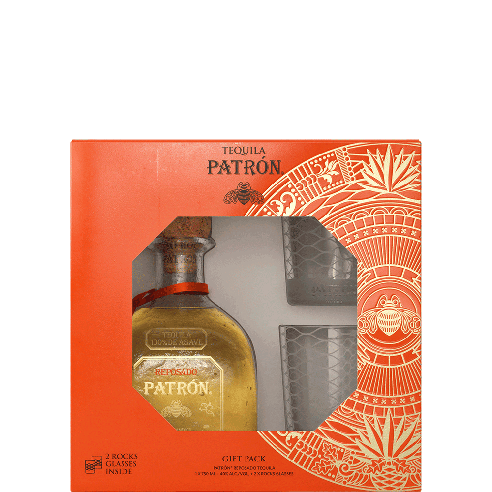 Patron Reposado with 2 Rocks Glasses 750ml