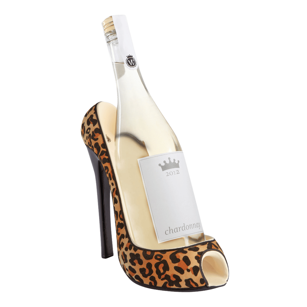 High Heel Wine Btl Holdr - Leopard 