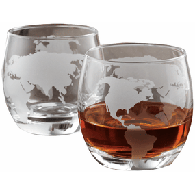 Etched Globe Whiskey Glasses - 2pk
