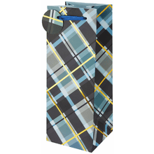 Liquor Bottle Gift Bag - Navy and Gold Plaid