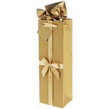 Single Bottle Gift Bag - Gold Bow No-Mess Glitter