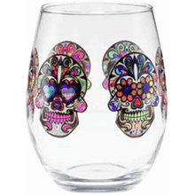 Culver Sugar Skull  Calavera Skull 15-Ounce Stemless Wine Glass