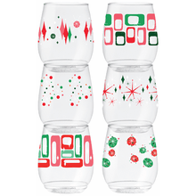 14oz Vino Retro Festive Disposable Wine Glass 6 Pack