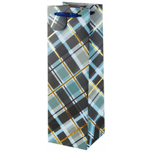 Gift Bag Tall Navy Plaid High Rise Liquor Bottle Bag