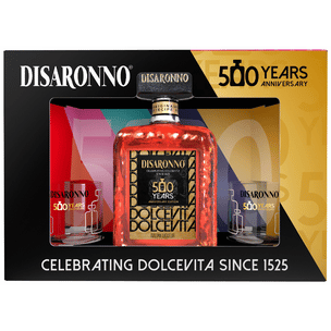 Disaronno Amaretto 500 Year Holiday with Two Glasses