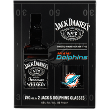 Jack Daniels Black with 2 Miami Dolphins Glasses