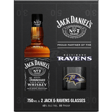 Jack Daniels Black with 2 Baltimore Ravens Glasses