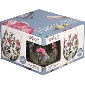Heirloom Hand Painted Floral Stemless Wine Glasses Set of 4