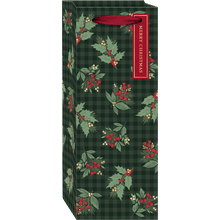 Single Bottle Gift Bag - Plaid With Holly