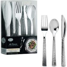 King Zak Silver Pebbled Cutlery Combo (48 Pieces)