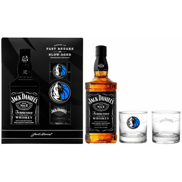Jack Daniels Black with 2 Dallas Mavericks Glasses Gift